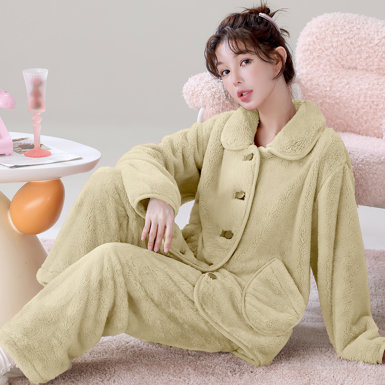 【柔软舒适】雪花绒可外穿家居服套装秋冬天加绒加厚女士休闲睡衣