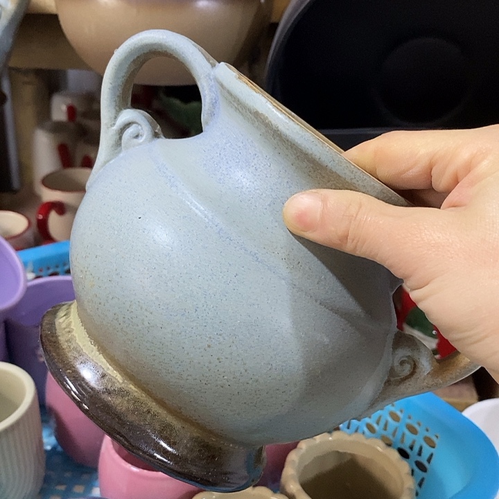 T***3陶摆件陶盆有孔 瑕疵针孔漏釉介意勿拍外口 10*6外高14