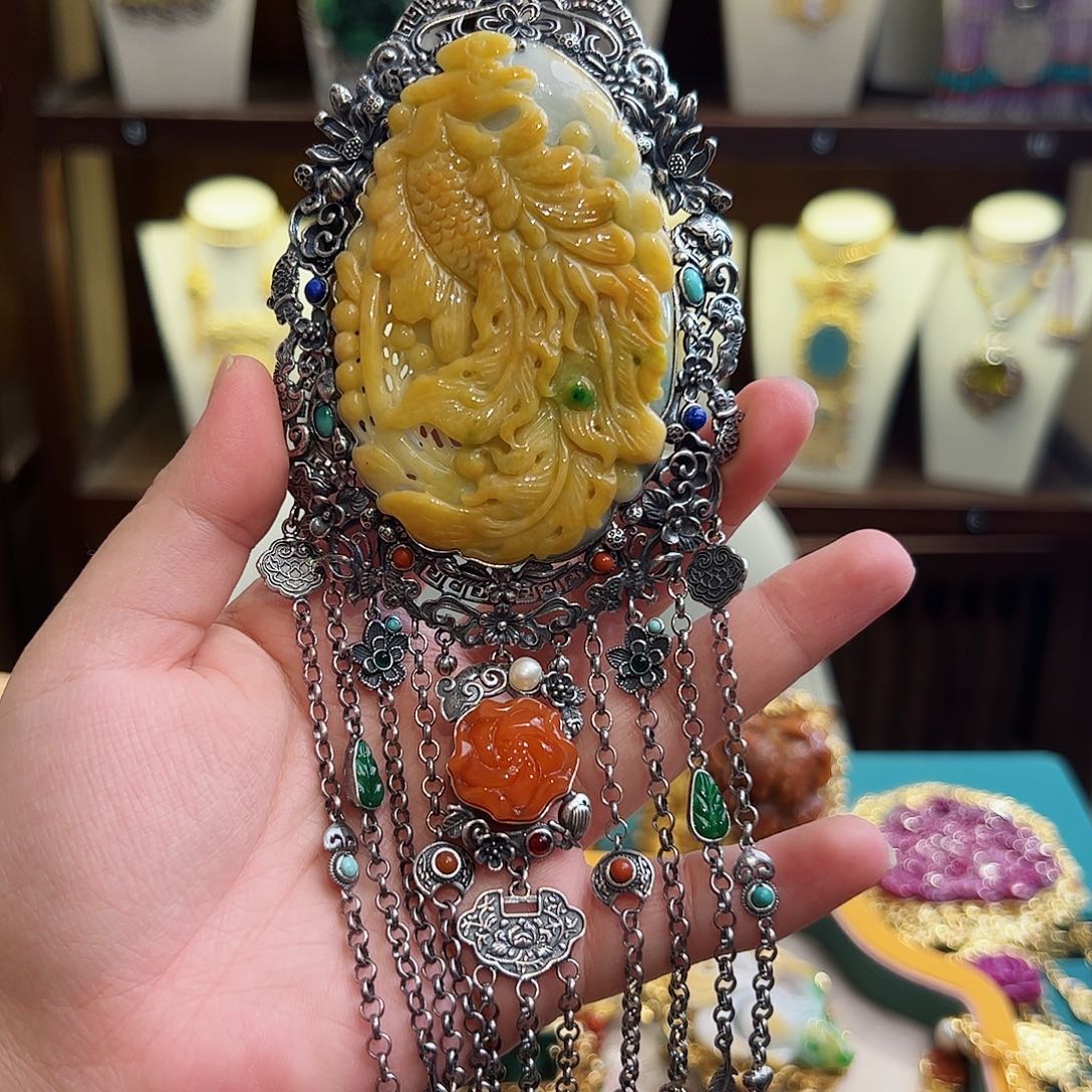 翡翠颈饰银S925镶嵌古风