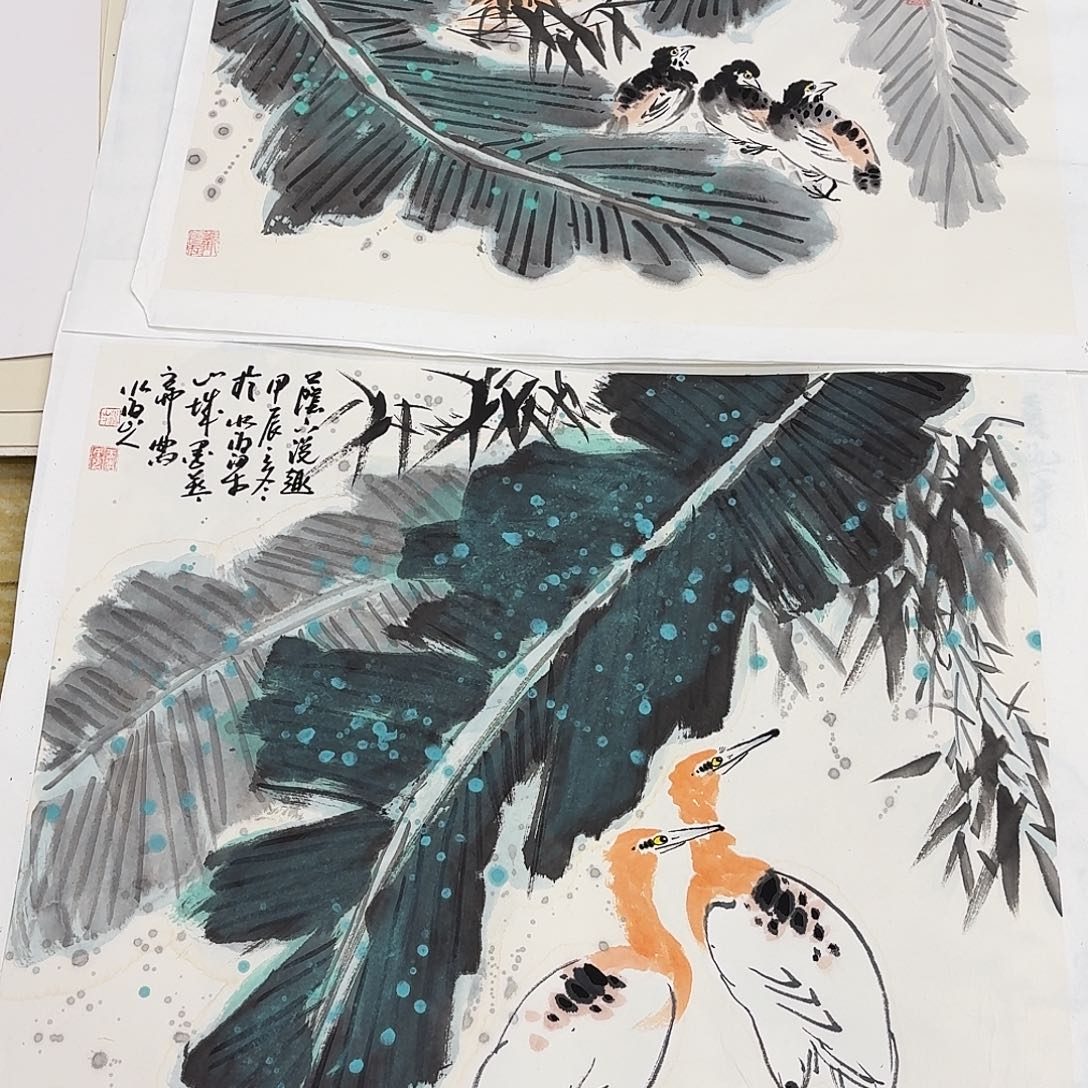 翰***阁国画四尺斗方花鸟一张