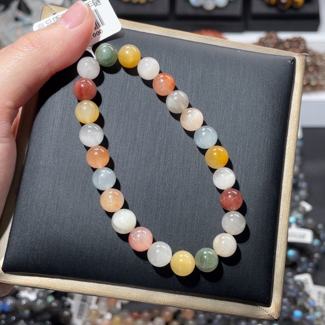 手链水晶未镶嵌彩兔毛浓色调猫眼拉丝光感7.8m