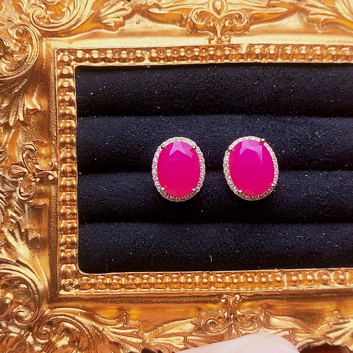 耳饰银S925镶嵌红宝石