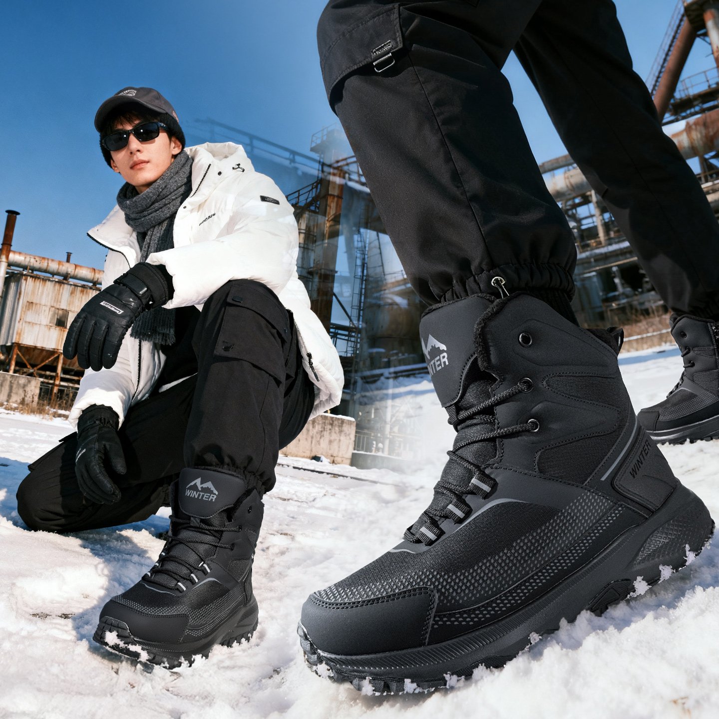 【韧行者户外雪地靴】男士加厚保暖靴防水防滑2025新款冬东北大棉鞋