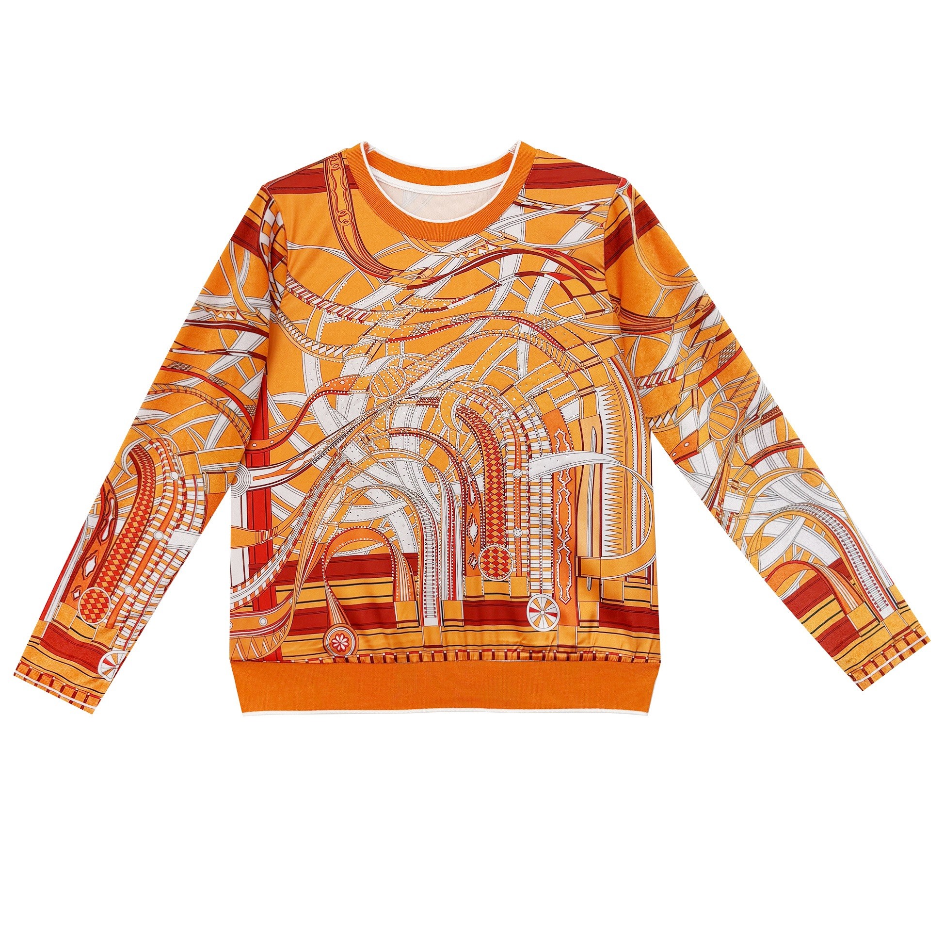 "爱马拱门‘’桑蚕丝印花烫钻上衣拼真丝绒长袖打底衫卫衣外套女秋