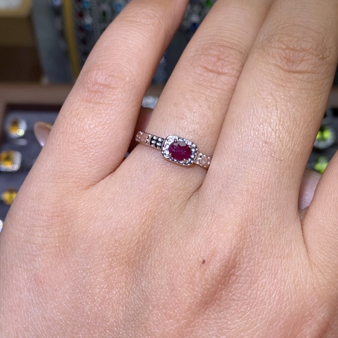 红宝石戒指银S925镶嵌