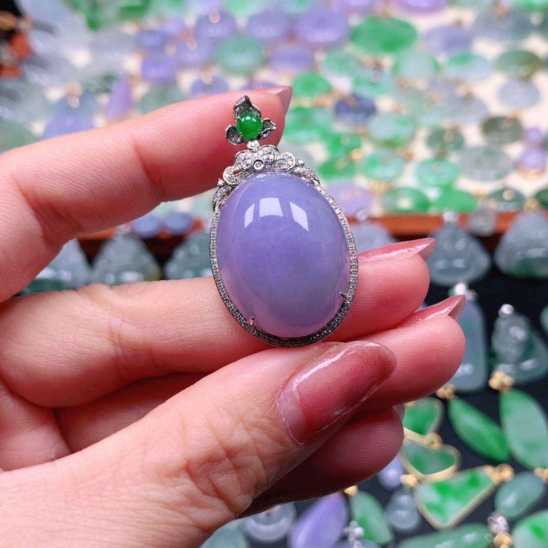 翡翠18K金镶嵌吊坠(不含链)