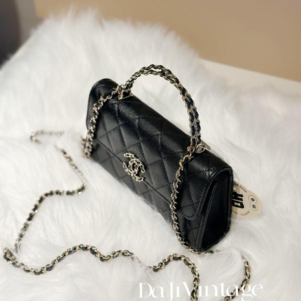 大吉中古/Chanel香奈儿黑金交叉皮穿链手柄Kelly斜挎包