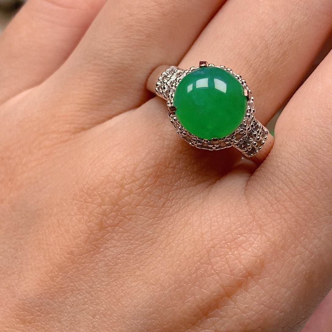 翡翠戒指未镶嵌阳绿正圆