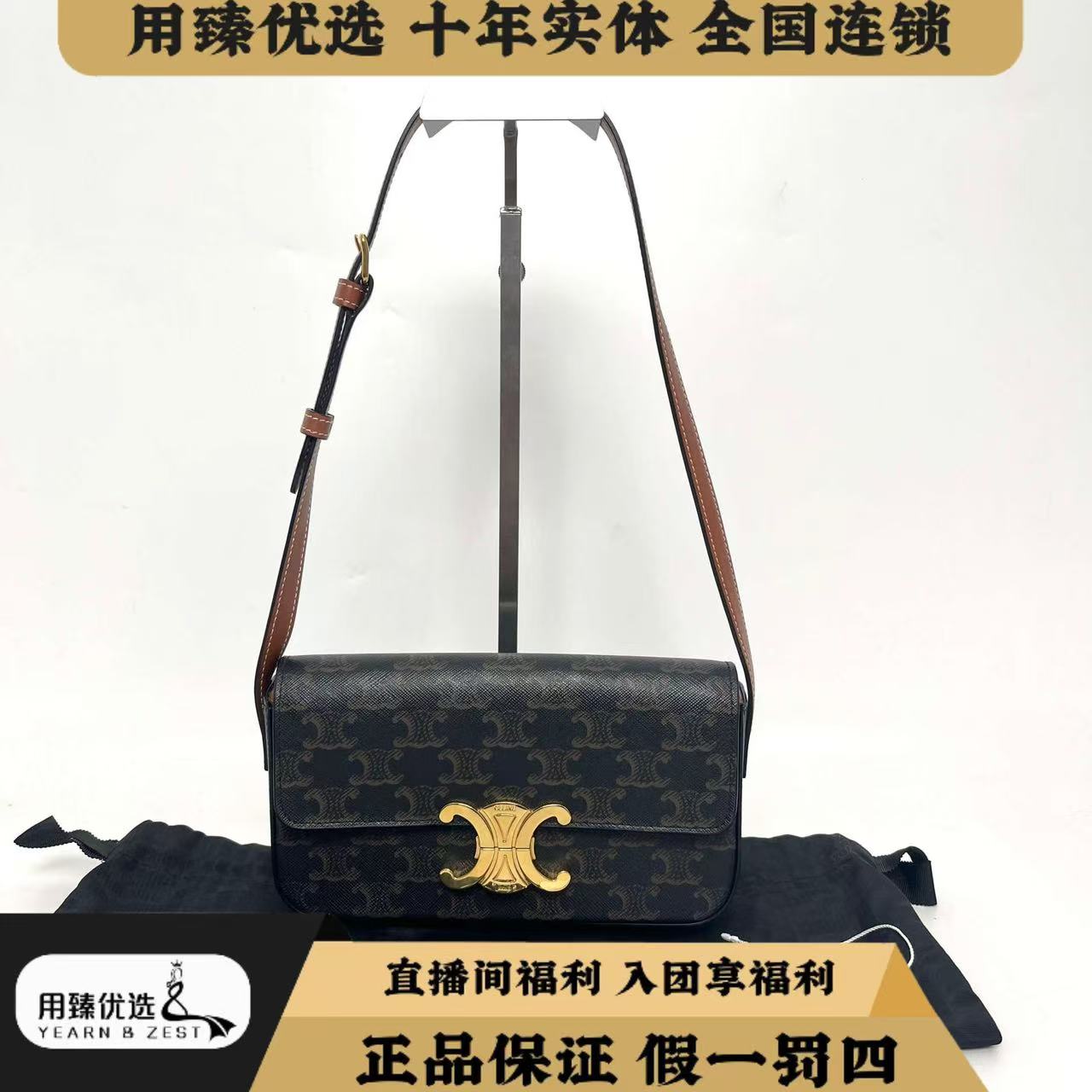95新 Celine/思琳 Triomphe凯旋门金扣老花单肩腋下包BA8645928