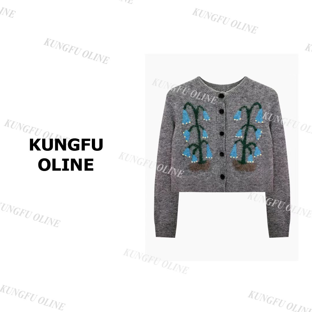 【小妖】KS12-04秋季新款盆栽小花圆领针织衫女长袖开衫