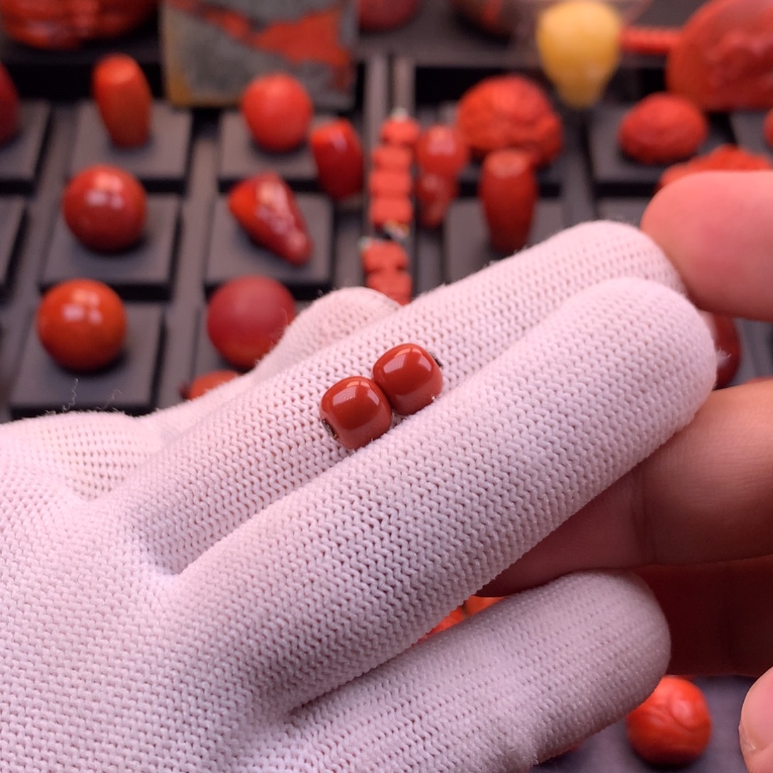 南红玛瑙未镶嵌川料原矿满色满肉老型对珠8mm