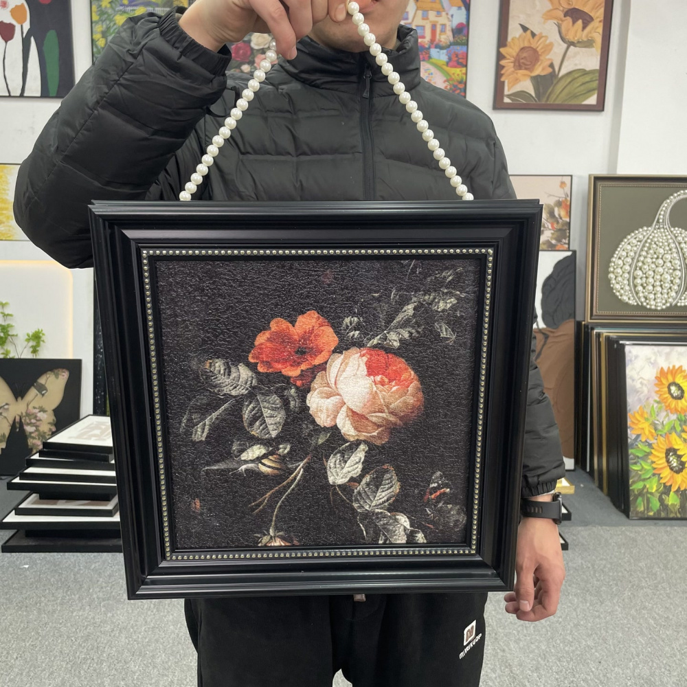 美式串珠花卉客厅挂画沙发背景墙卧室方形壁画144装饰画A036