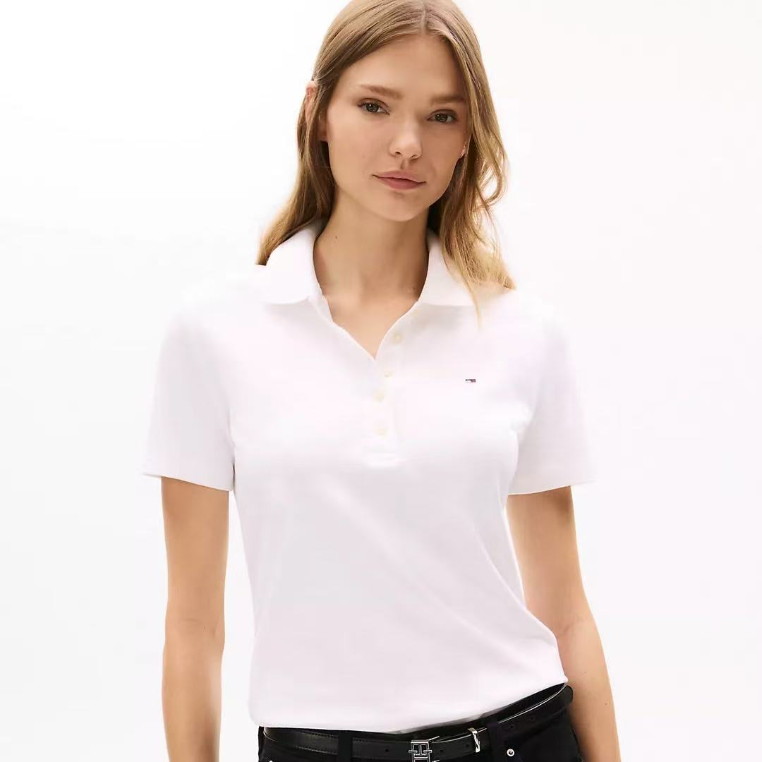 tommy女士5粒扣子polo衫纯色款