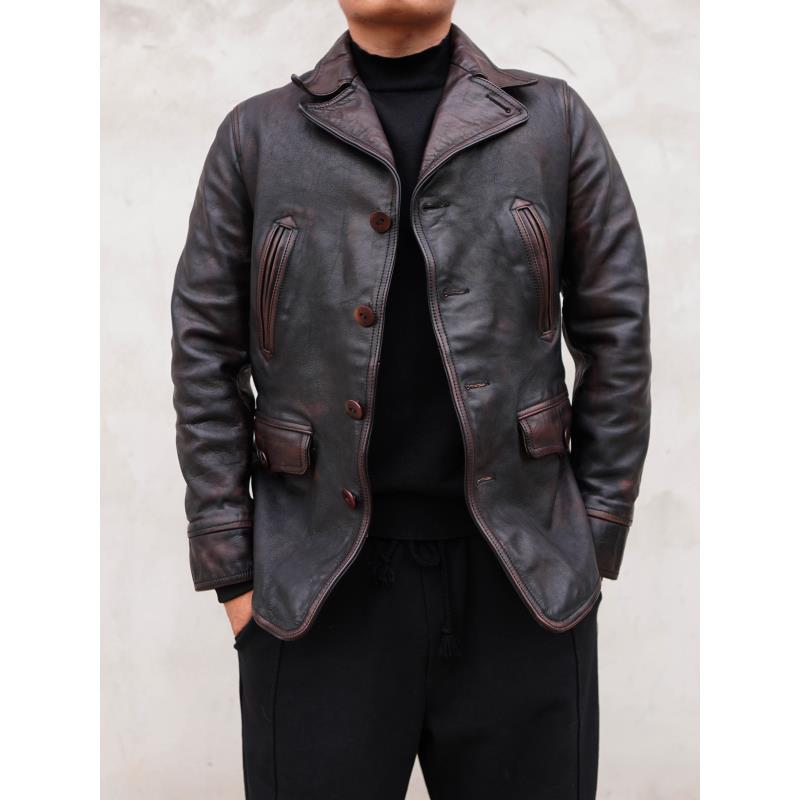 日系男士复古休闲马皮茶芯色重水洗调度员