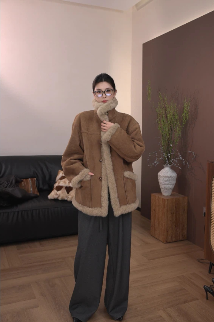  2025FW UMIFUR 原生态美丽奴双面穿反绒皮毛一体女款皮草外套