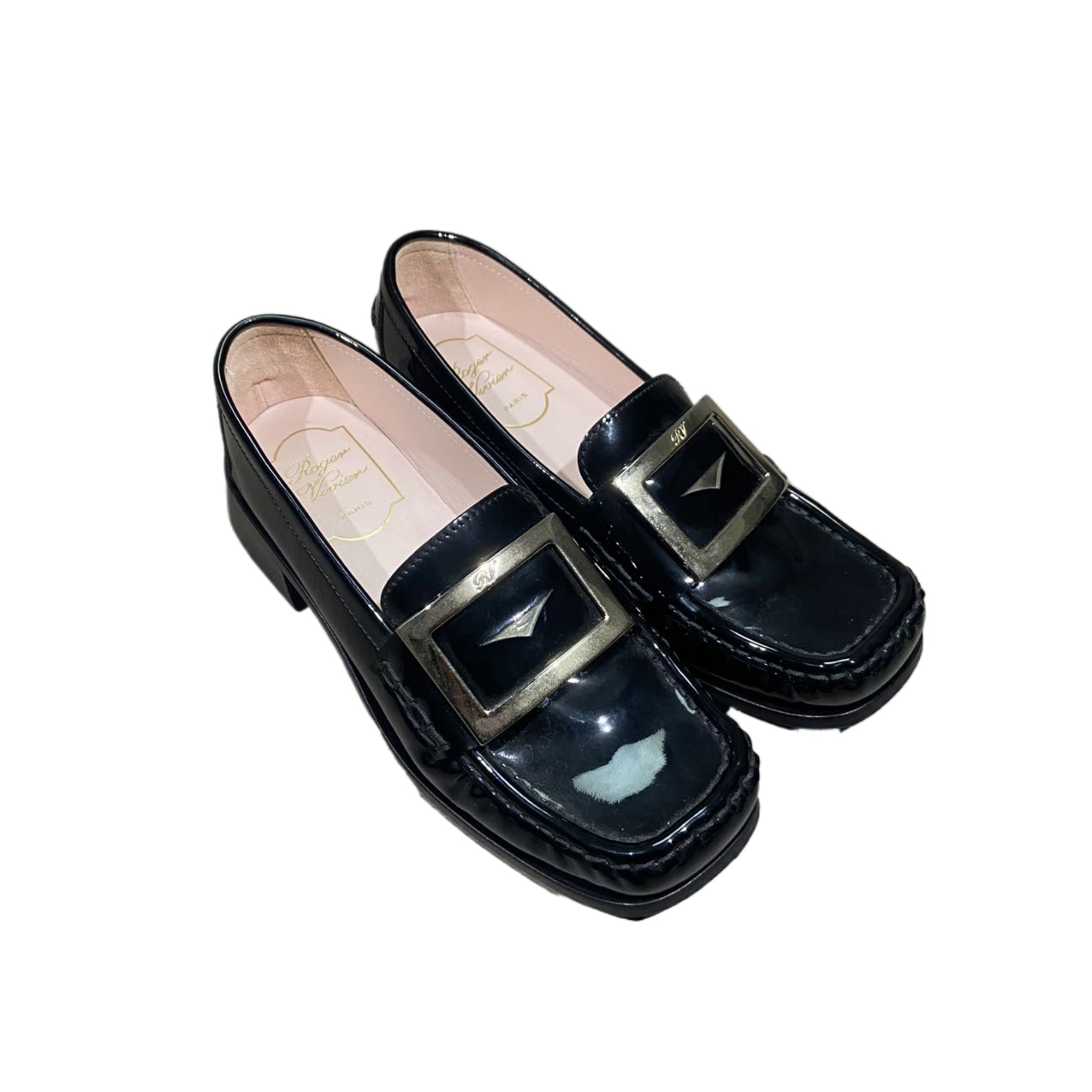 95新 Roger Vivier/罗杰·维威耶 36.5码 黑色方扣乐福鞋 re8325