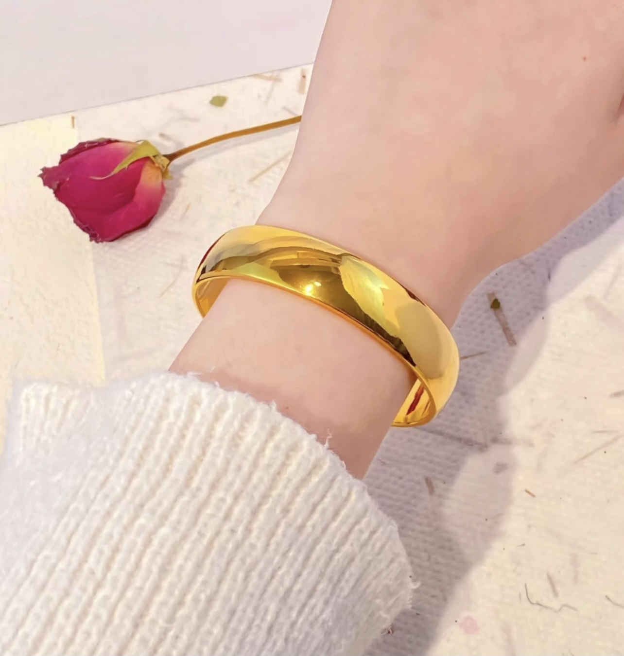 黄铜手镯 altunpusun5D泥鳅背纱金色手镯卡14mm光面实心手镯