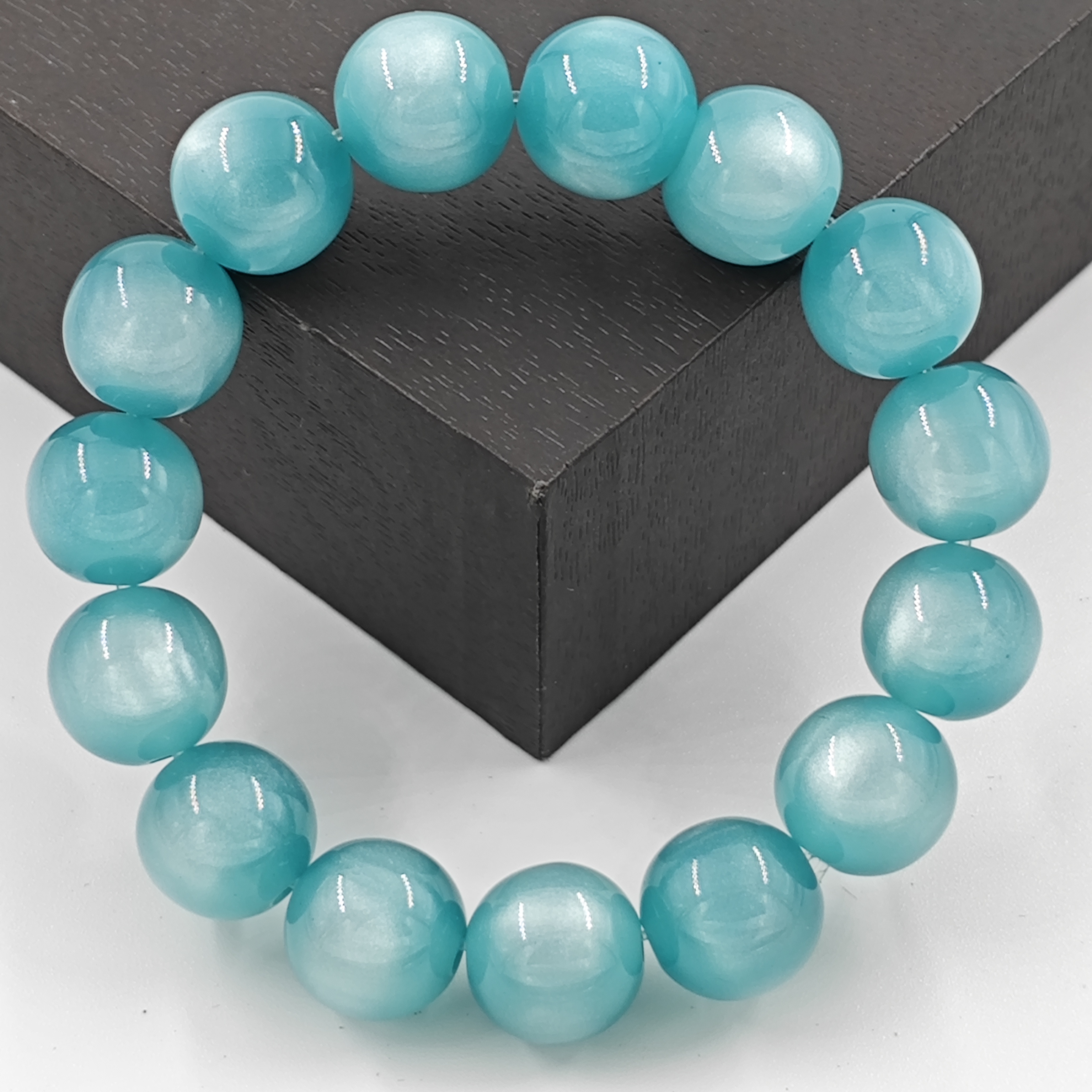  G038时尚百搭情侣款猫眼梦幻蓝树脂手串手链