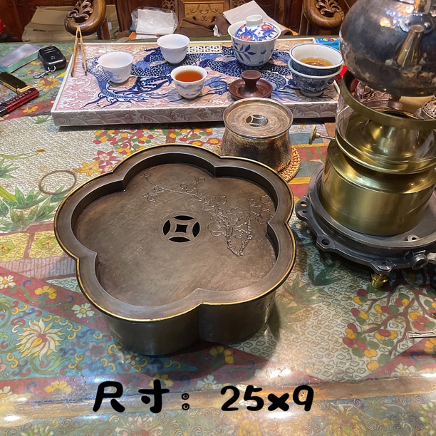 梅花型老锡茶盘纯手工加厚功夫茶具茶船茶池