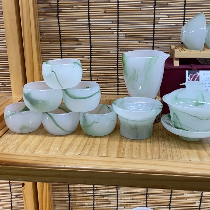 琉璃手工艺品飘绿俩套，礼盒2个泡茶器具功夫茶杯