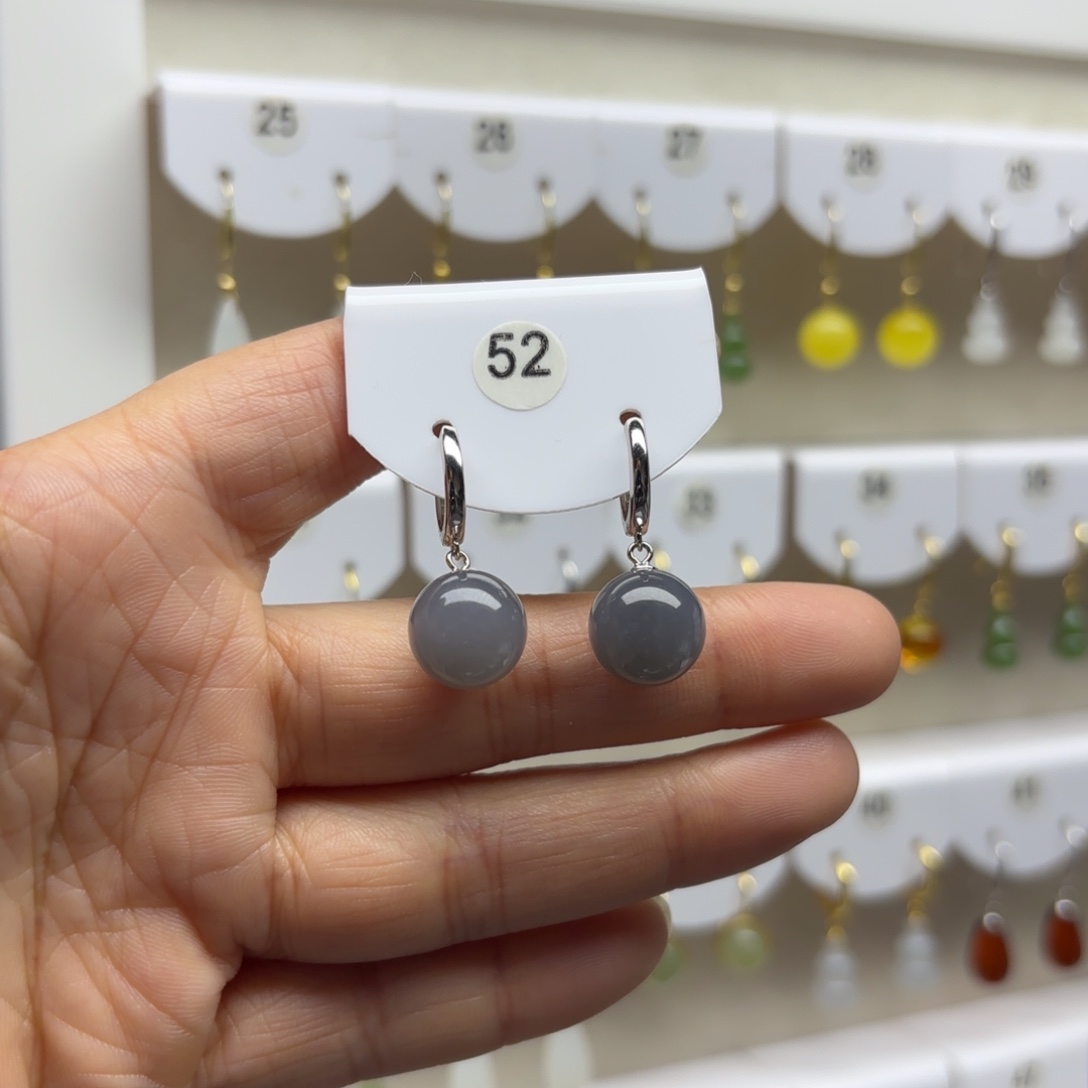 和田玉银S925镶嵌耳饰