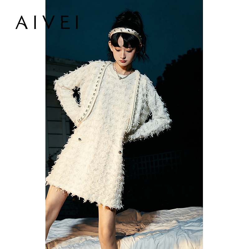 AIVEI艾薇24春新慵懒小香风纸片纱短外套R016X011