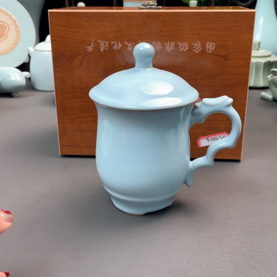 杯天青龙鼎办公杯手工制作