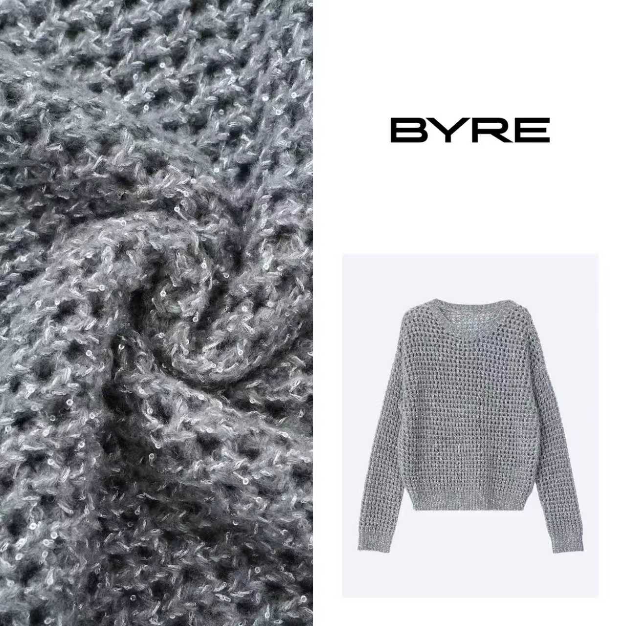 YS450 灰色圆领洞洞羊毛衫【干洗】