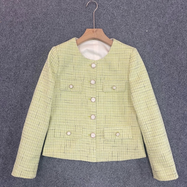 S-L南油秋季休闲清新高级感格纹编织小香风外套XF94