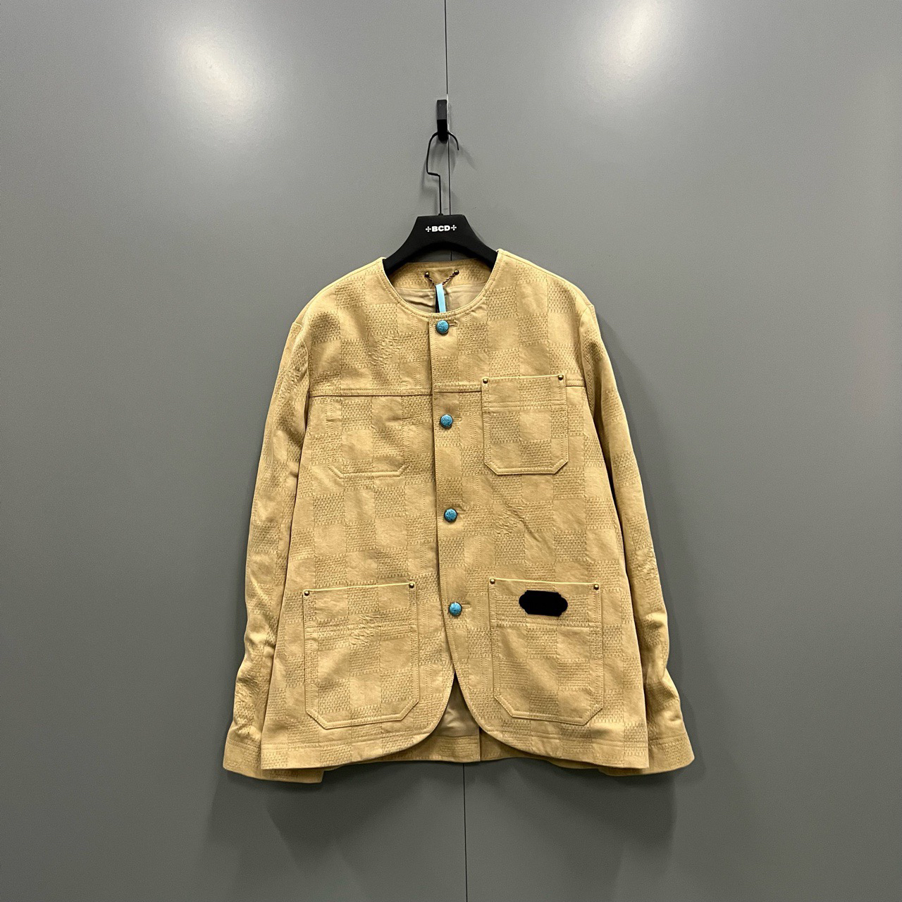 95新 LouisVuitton/路易威登 309 ab卡其色棋盘格牛仔外套 56码