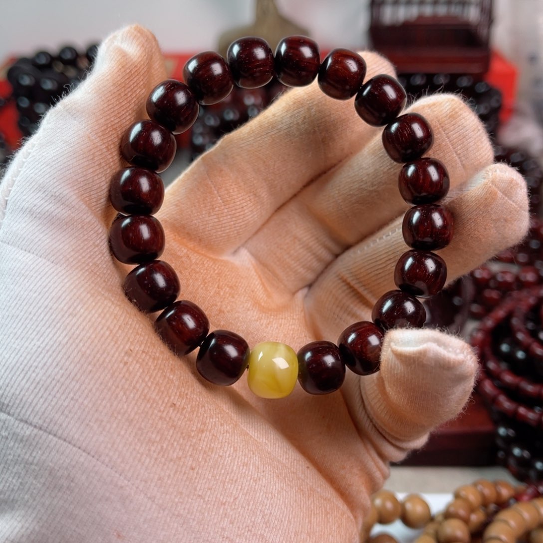 小叶紫檀手串/手链10/11老型高油密配蜜蜡