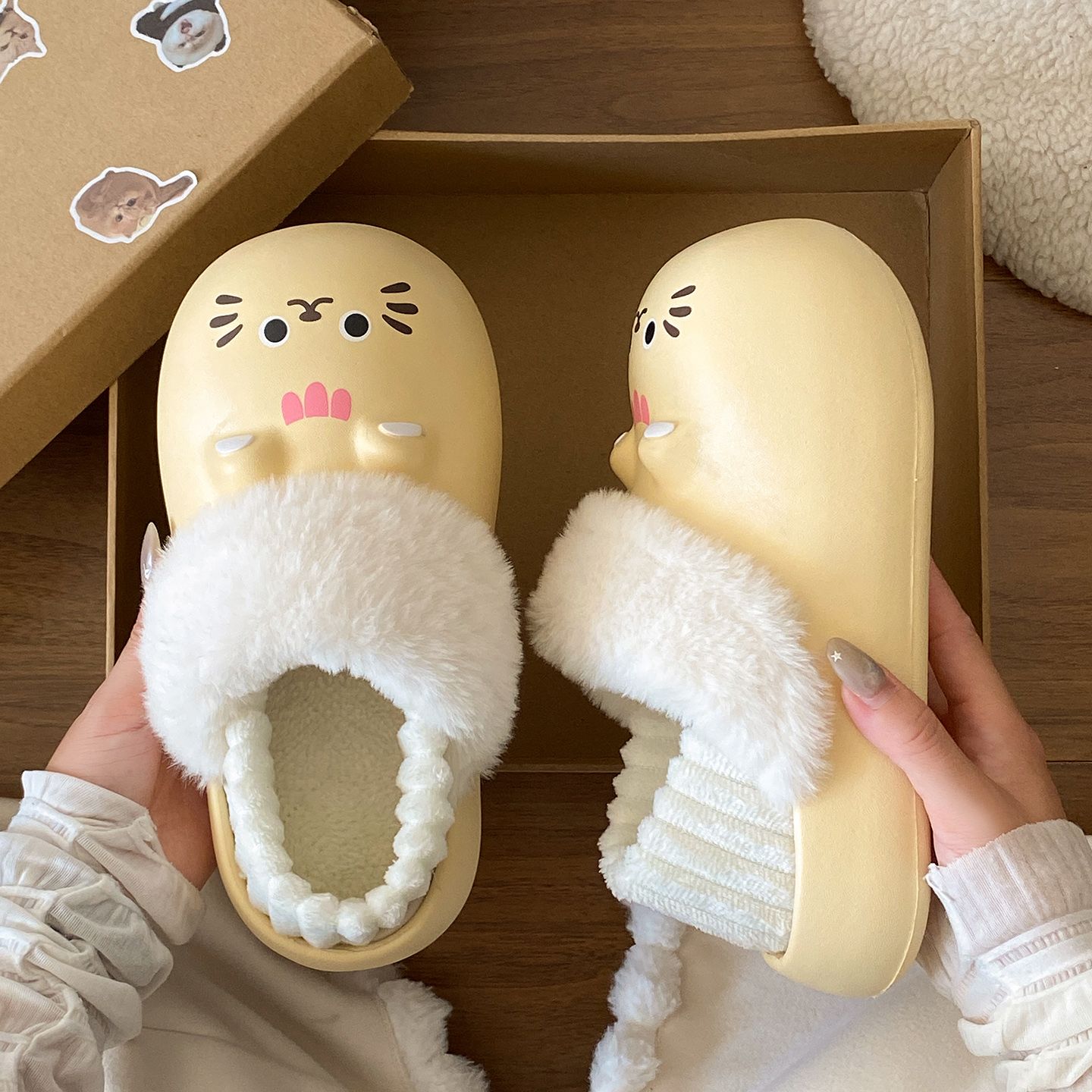 【可拆卸】ins百搭印花保暖外穿棉鞋冬季EVA防水软底棉拖鞋女