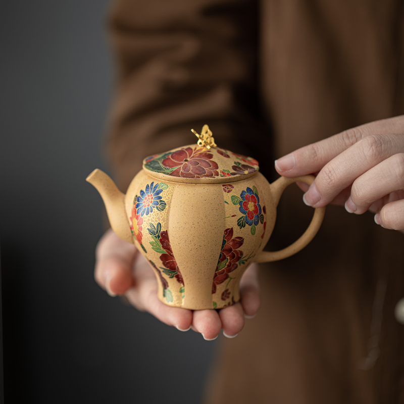 百垚黄段泥珐琅彩紫砂茶壶复古精美冲茶器创意家用功夫茶具沏茶壶