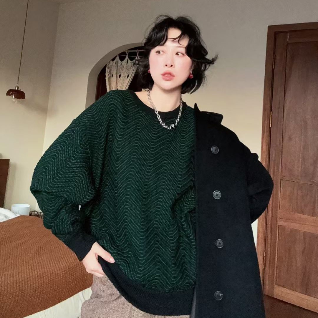 迪迪/绿色人字纹针织衫