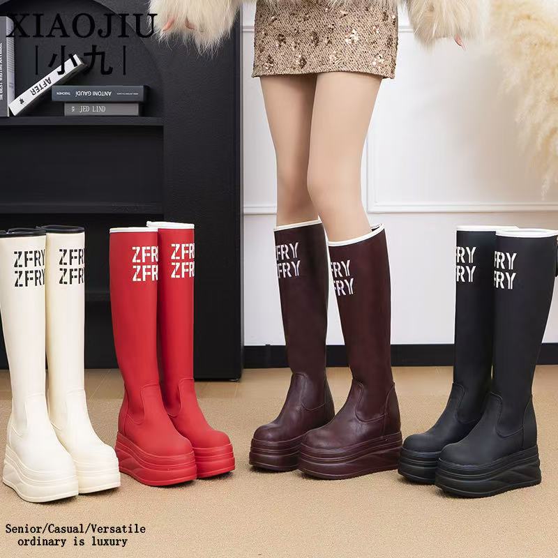 丨小九丨25款10公分秋冬潮流字母高筒靴/高跟厚底瘦瘦长靴女563-2