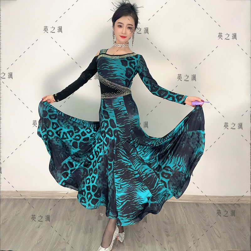 【英之飒】5039款斜肩烫钻连衣裙交谊舞点帕斯时尚裙子显瘦