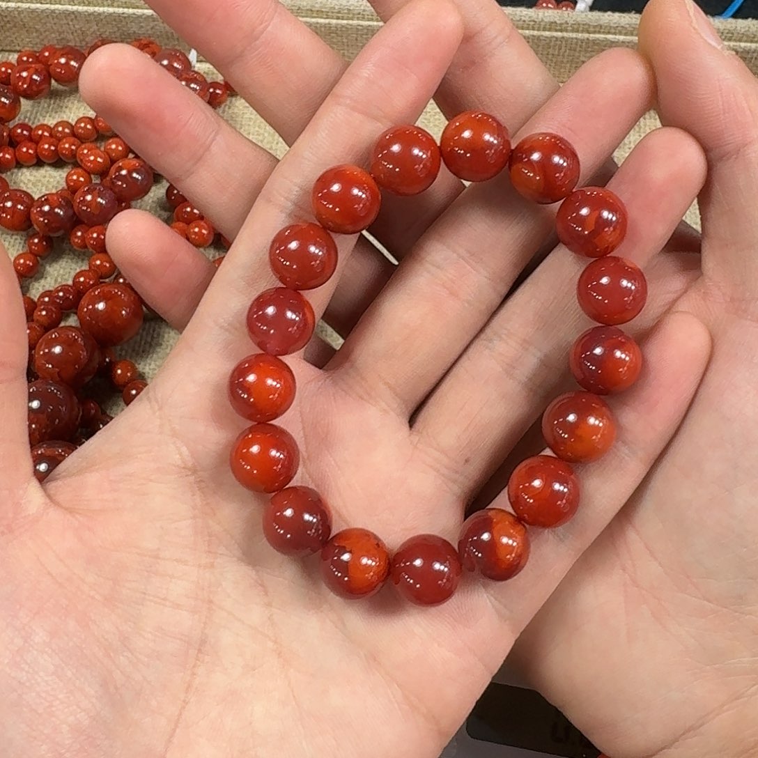 南红玛瑙手链未镶嵌花*土原矿南红手串12mm瓦西车厘子双色