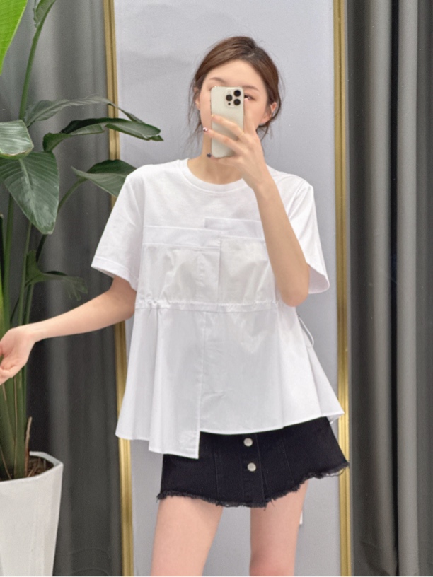 福利款不退换31130短袖圆领纯色T恤显瘦洋气流浪丹宁风