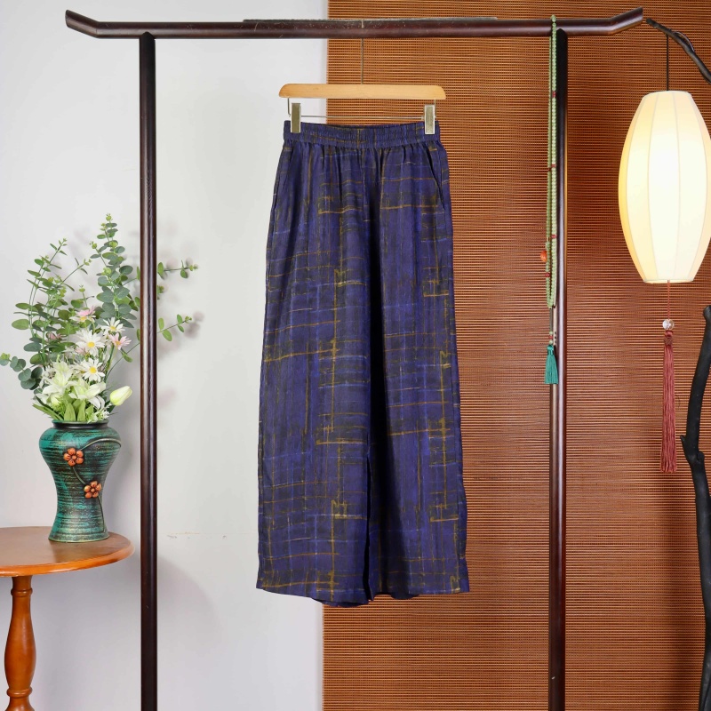 9649春秋香云纱裤子女秋季桑蚕丝阔腿裤新中式直筒裤松紧腰