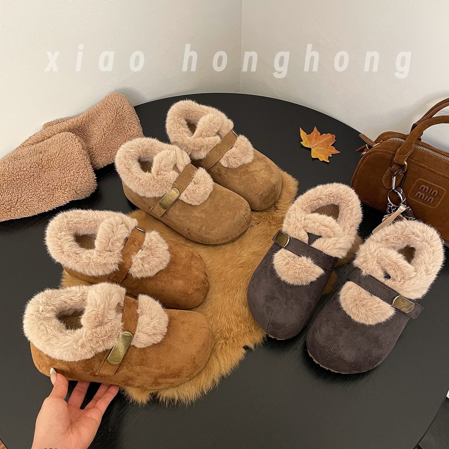 【松松】厚底5cm加绒加厚棕色系勃肯鞋女2025冬季新款毛茸茸女鞋
