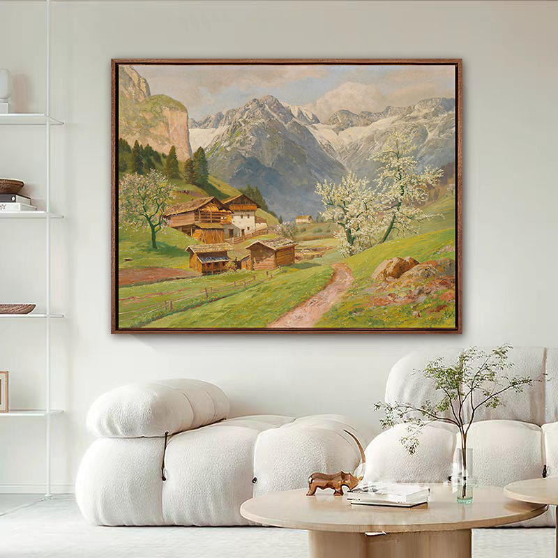 轻法式原木风奶油风餐厅卧室客厅沙发背景玄关装饰画春日山谷挂画