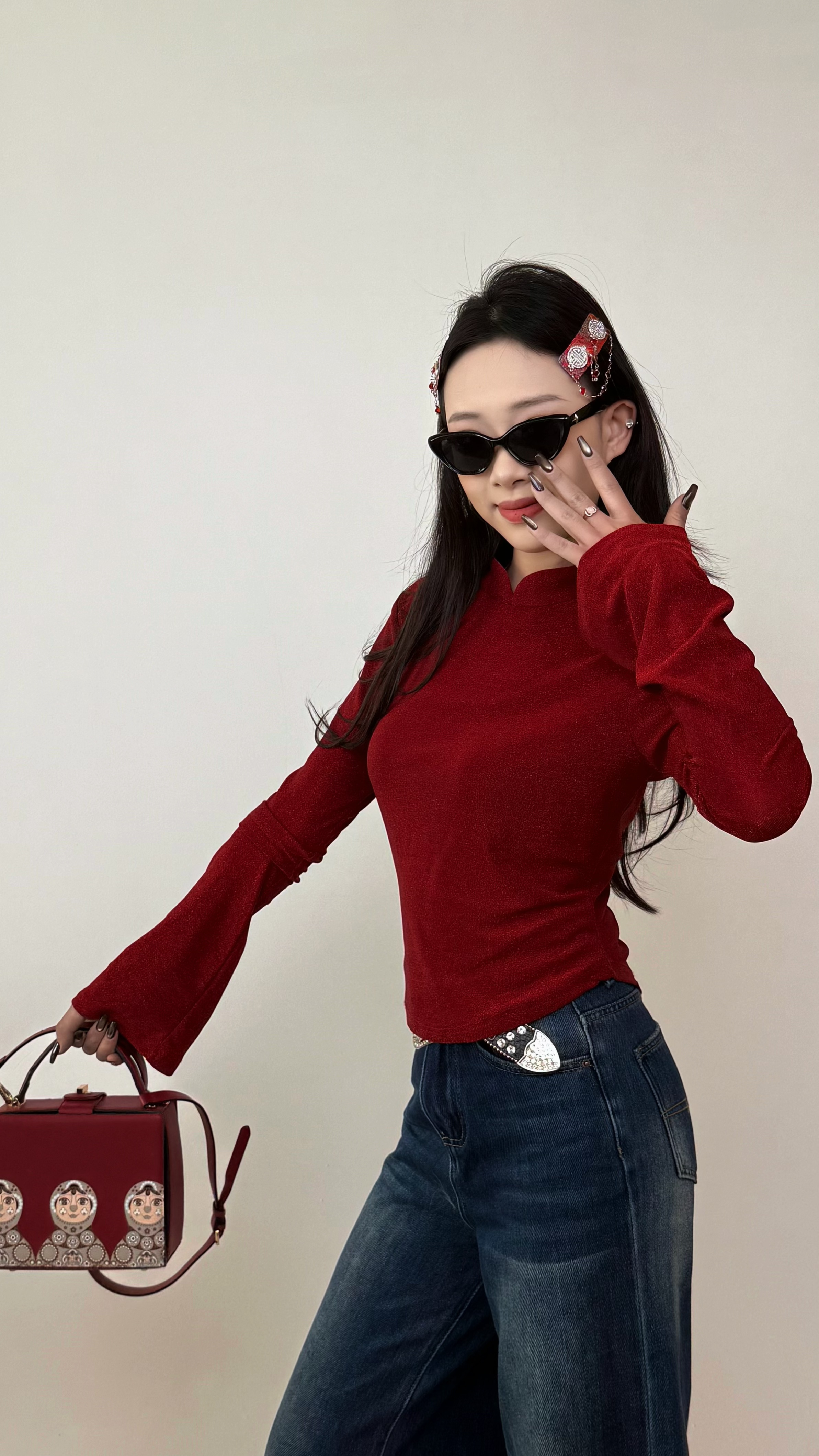 【卓日雅】7708民族风立领满天星半高领打底衫改良蒙古服饰百搭长袖