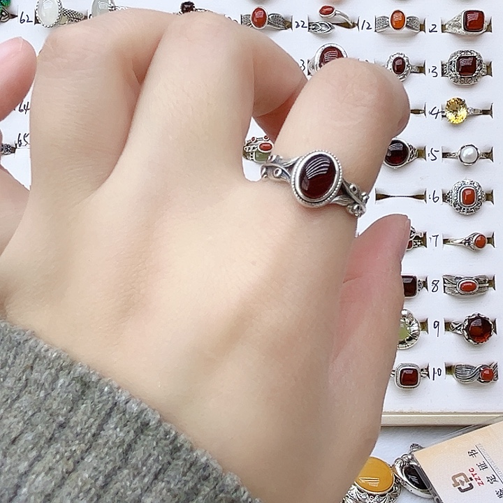 血珀戒指银S925镶嵌天然