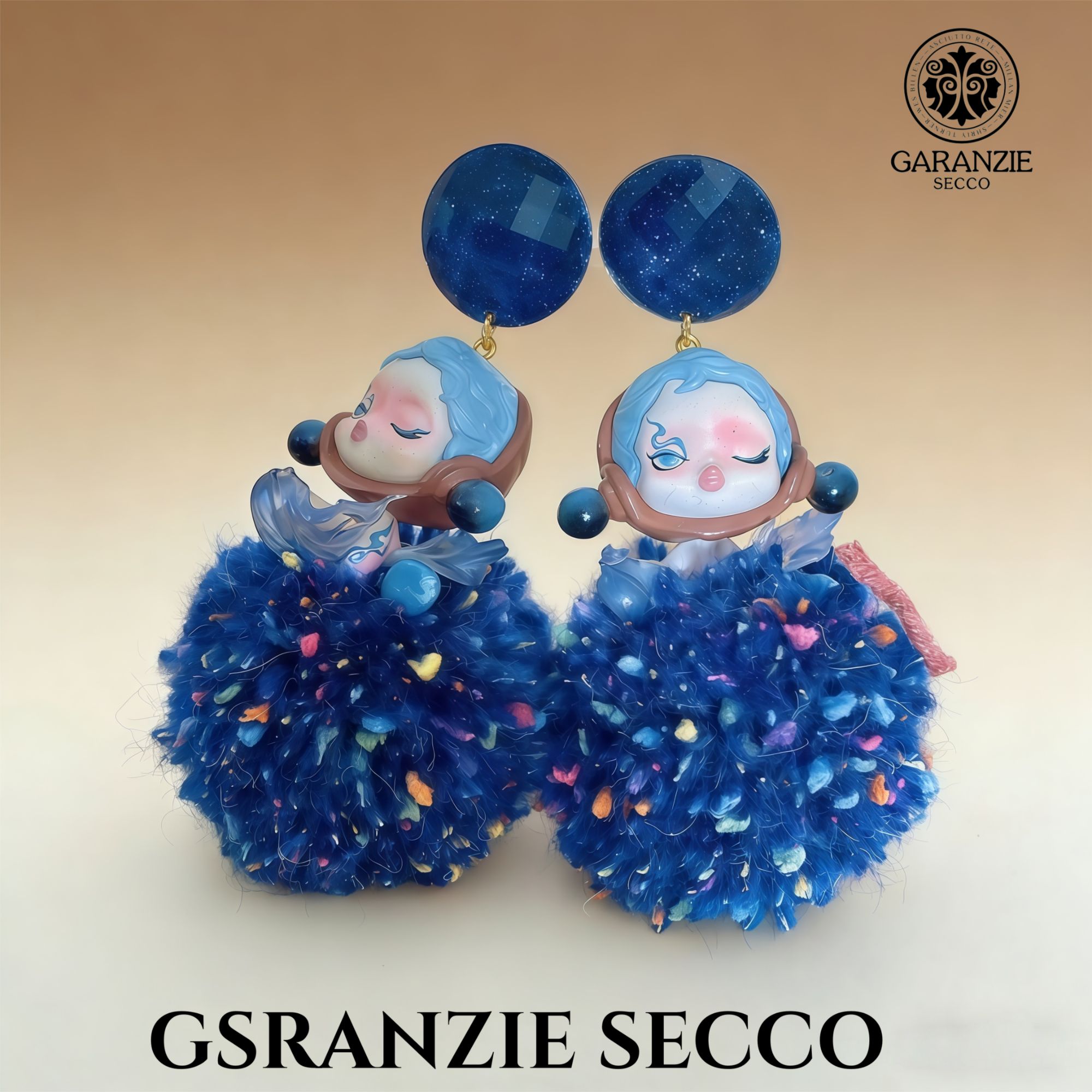 铜合金树脂耳饰 【3542】时尚气质创意设计手工DIY深蓝毛球萌娃耳环