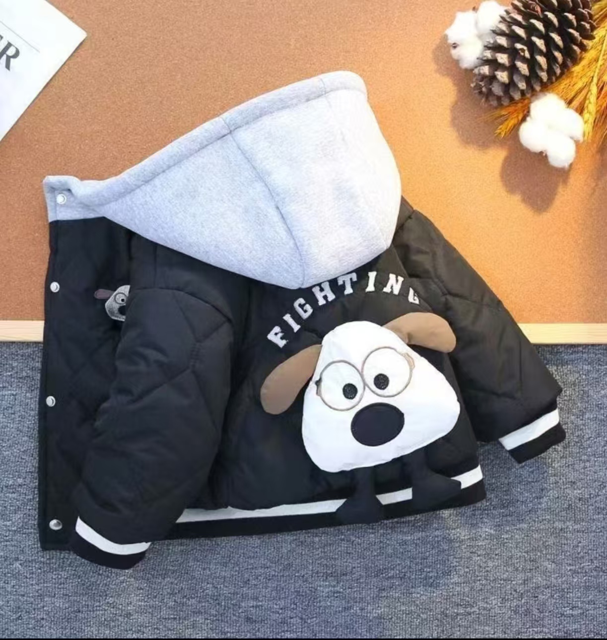 男童连帽外套2025新款冬款棉服棒球领常规款休闲风加厚棉衣棉袄