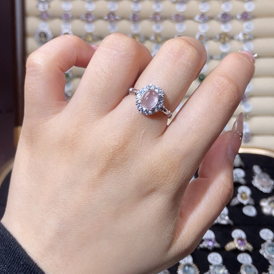 芙蓉石戒指银S925镀金镶嵌C****.