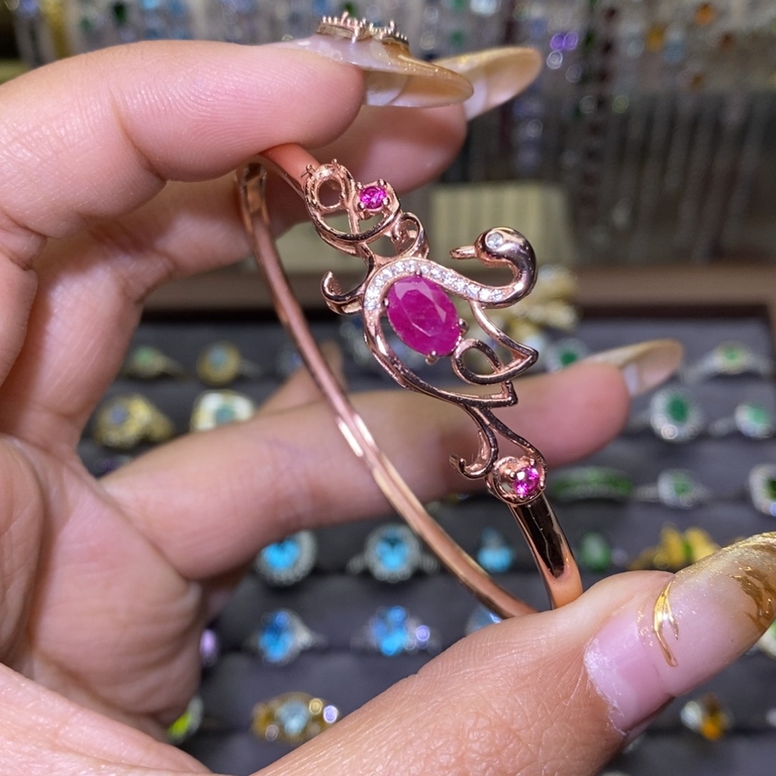 红宝石手镯银S925镶嵌