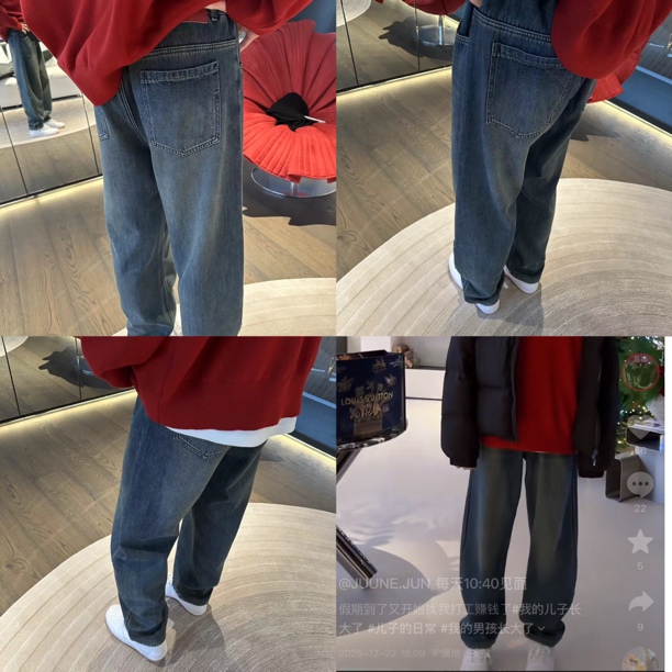 [C]深蓝色做旧水洗复古设计款面膜弯刀加绒儿童牛仔裤（暖暖冬日）