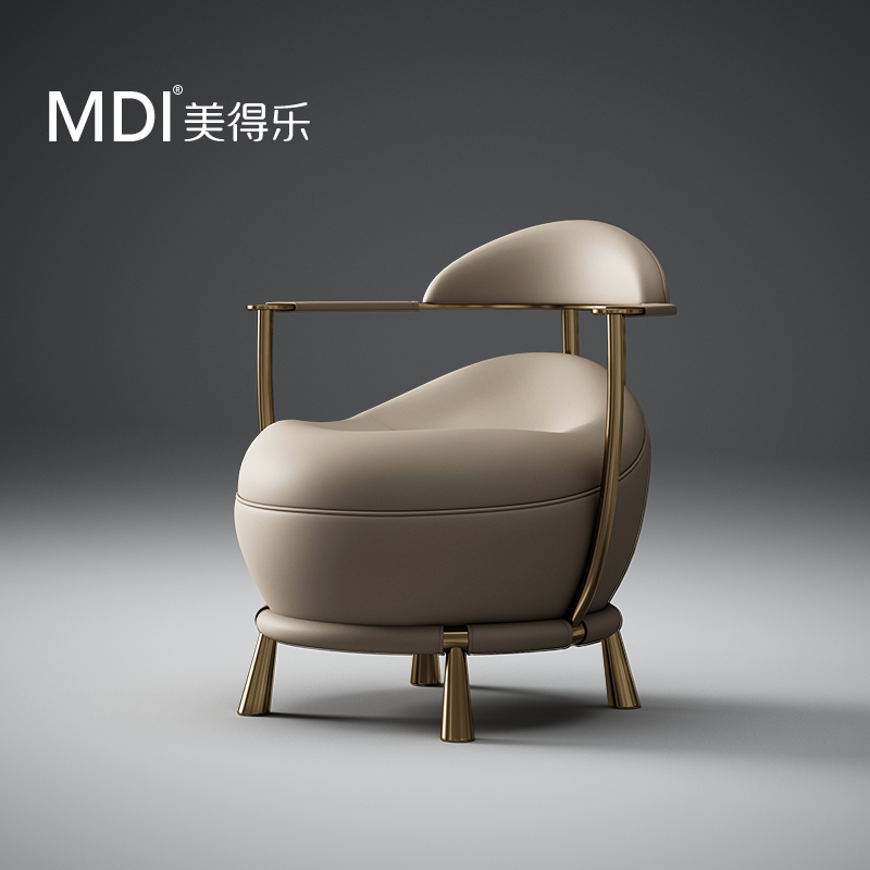 美得乐别墅豪宅轻奢皮艺皮沙发设计师创意意式休闲沙发单人沙发