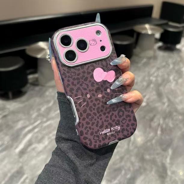 豹纹KT猫表情适用苹果17Promax手机壳16pro卡通15p大视窗14全包13